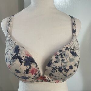 Cacique Blue and Pink Floral Bra Molded Cup